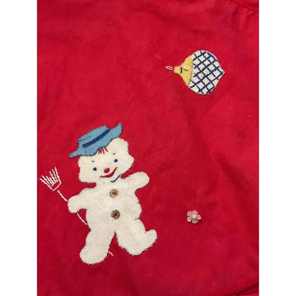 Vintage Red Christmas Tree Skirt with Holiday Embroidery - Picture 8 of 8